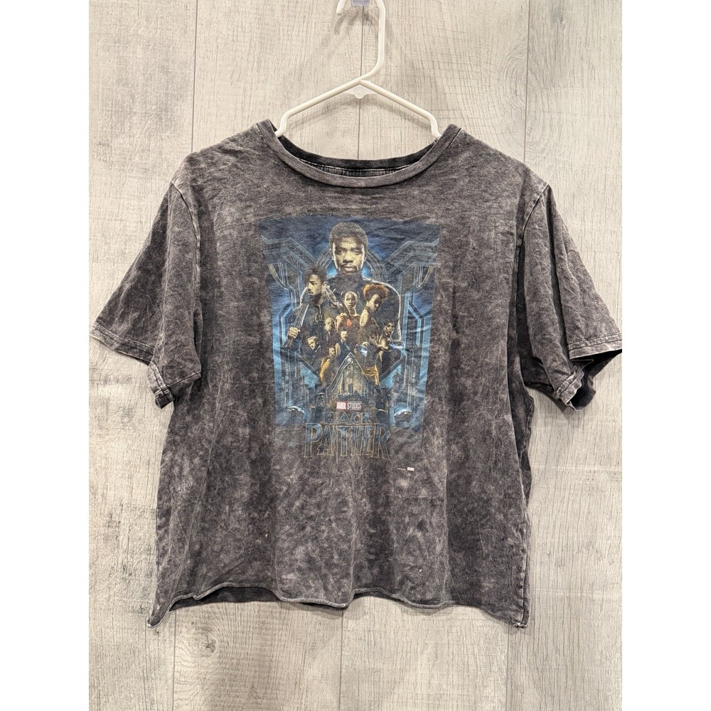 Rare Marvel‎ Black Panther Gray Black Distressed Graphic T-Shirt Large Cropped